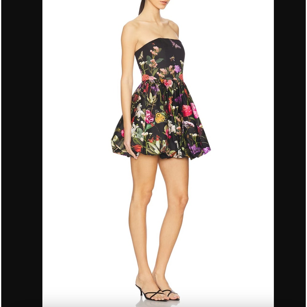 Alice + Olivia Sz 12 Asha Strapless Bubble Hem Mini Dress Floral Butterfly Print
